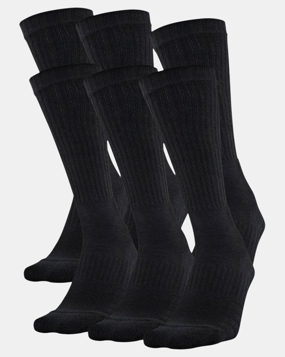 Unisex UA Training Cotton Crew 6-Pack Socks, Black, pdpMainDesktop image number 0